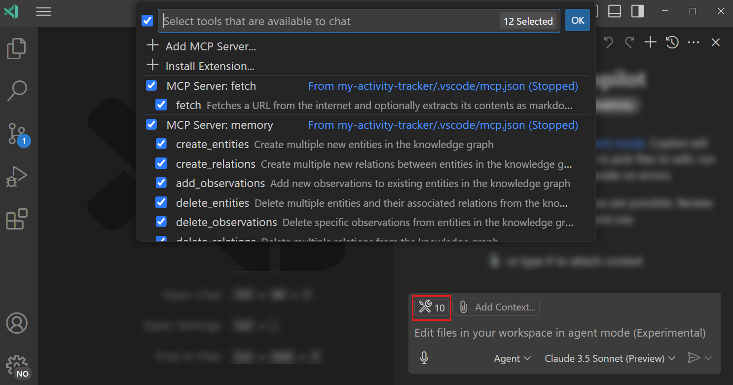 Agent mode allows adding tools that can be used to satisfy the query.
Before tool invocation, one needs to approve (there is a setting to
auto-approve a certain tool indefinitely, or for the current session, or only
for remote environments). The accept/discard UI is similar to that of Edit
mode. Credits: code.visualstudio.com.