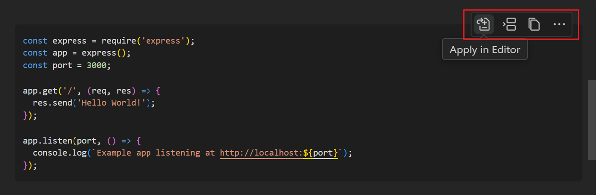 The response from chat mode can contain code blocks (or even
scaffolding for generating a new workspace) that can be applied to your
codebase. Ask mode does not imply read-only. Credits: code.visualstudio.com.