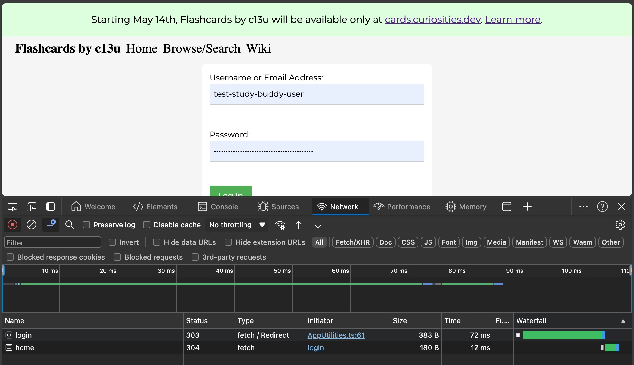 Screenshot of the redirect chain from /login. The POST
request gets a 303 (See Other) redirect to /home. The browser then
makes a GET request to /home, which results in a 304 (Not Modified).
Why doesn’t the browser navigate me to /home?