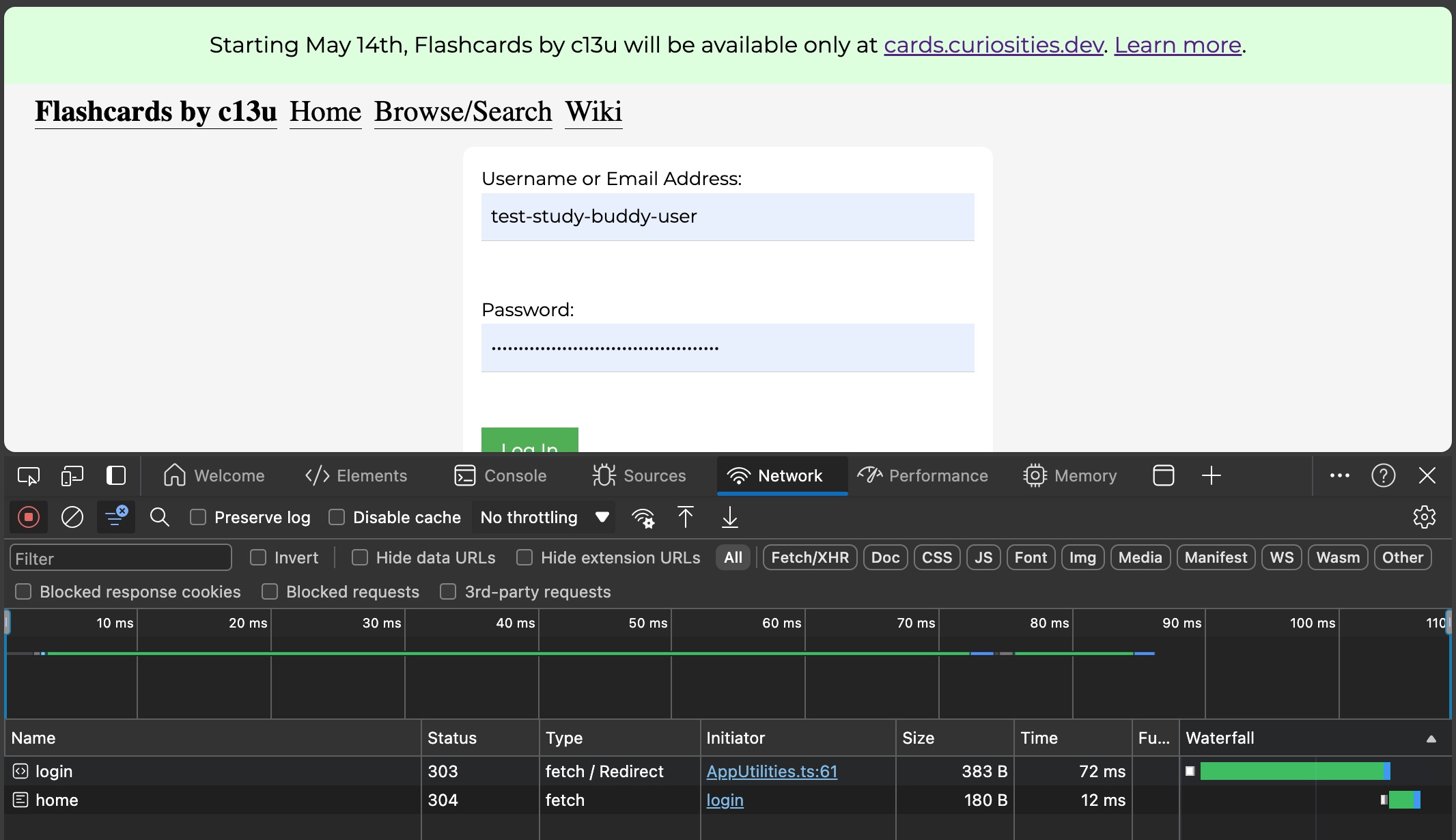 Screenshot of the redirect chain from /login. The POST
request gets a 303 (See Other) redirect to /home. The browser then
makes a GET request to /home, which results in a 304 (Not Modified).
Why doesn&rsquo;t the browser navigate me to /home?