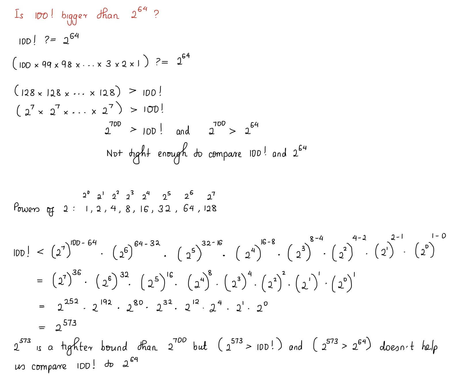 Failed attempt at comparing \(2^{64}\) to \(100!\)